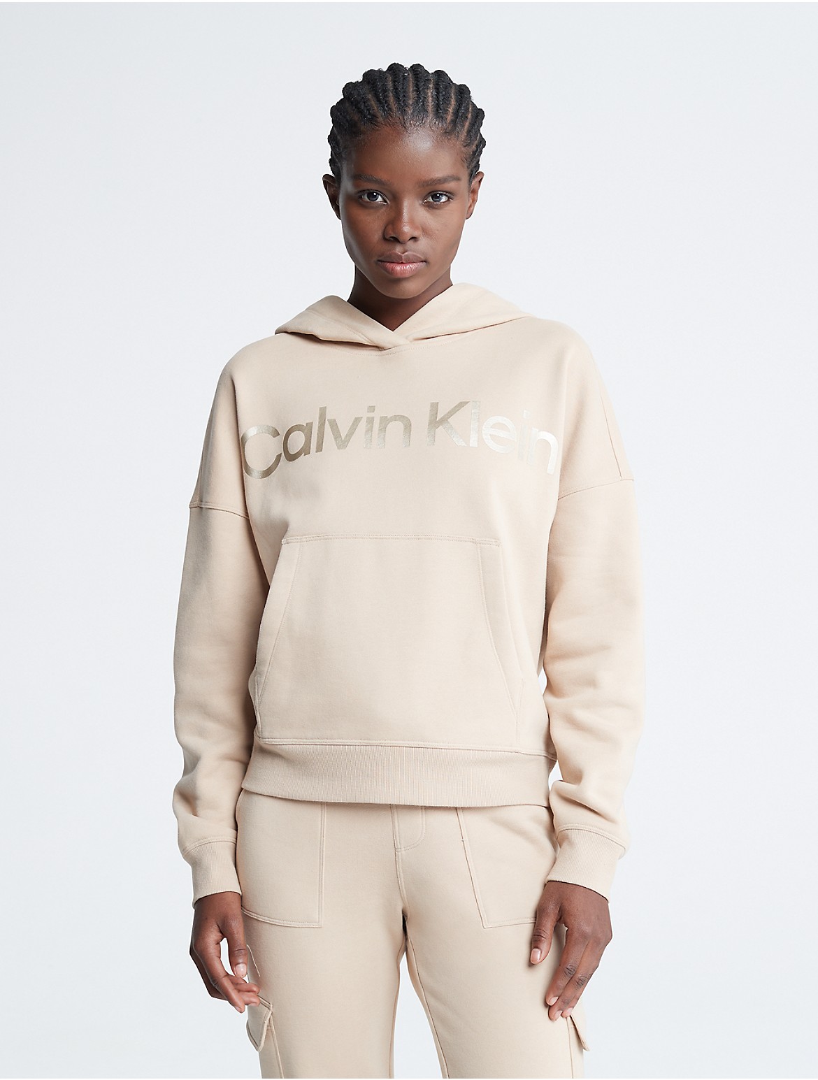Calvin Klein Women's Metallic Logo Hoodie - Neutral - S