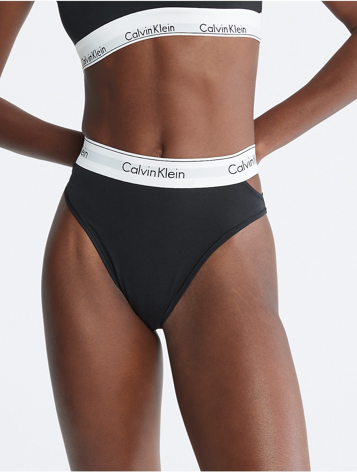 Calvin Klein Women's Modern Cotton Deconstructed High Leg Tanga - Black - XS