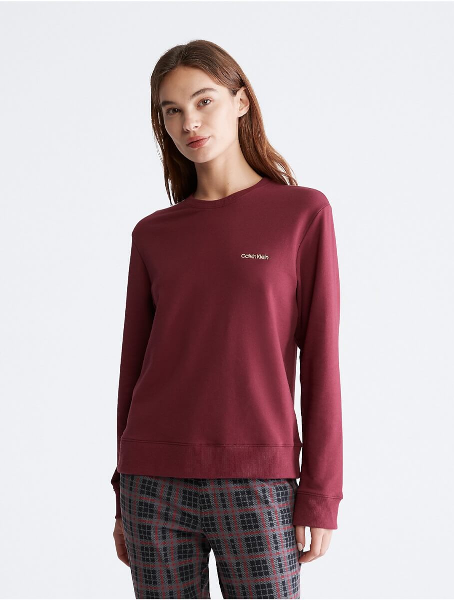 Calvin Klein Women's Modern Cotton Holiday Lounge Sweatshirt - Red - S