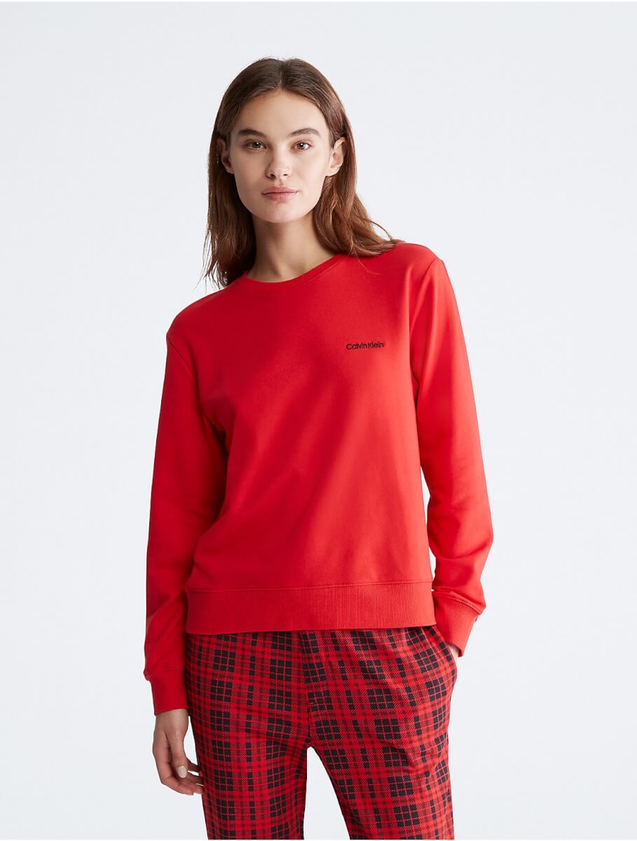 Calvin Klein Women's Modern Cotton Holiday Lounge Sweatshirt - Red - XS