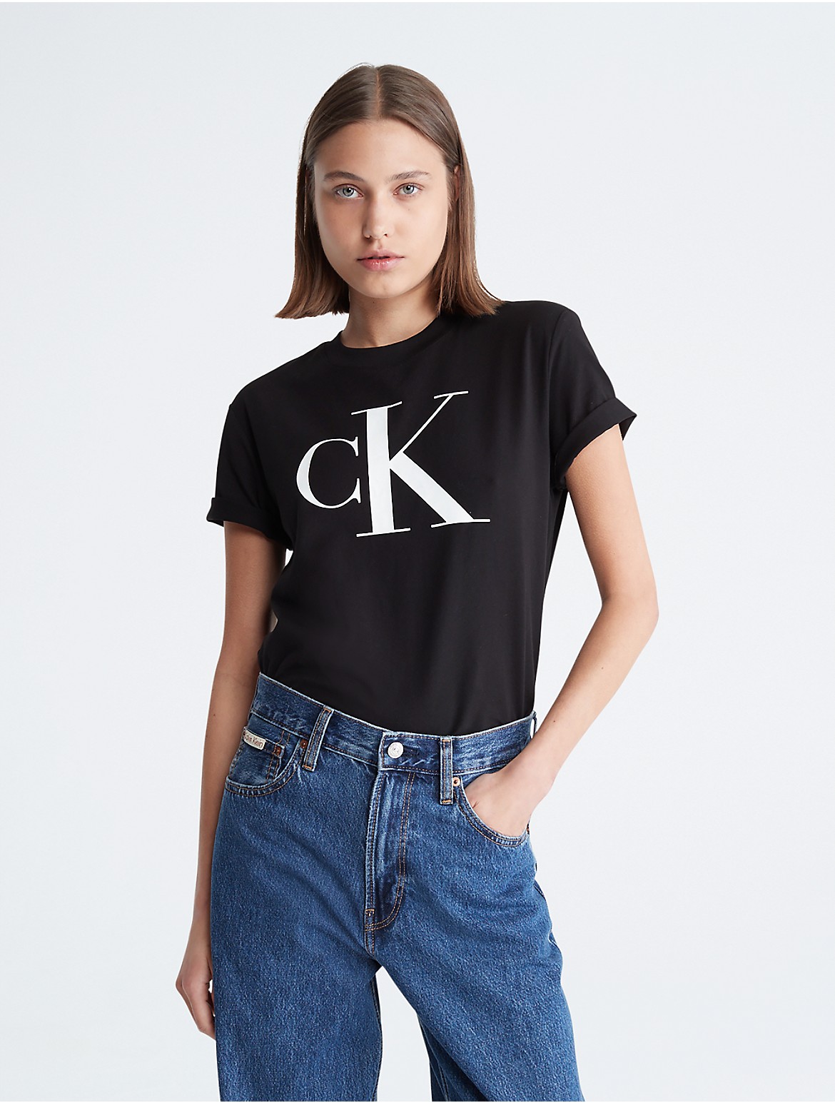 Calvin Klein Women's Monogram Logo Crewneck T-Shirt - Black - S