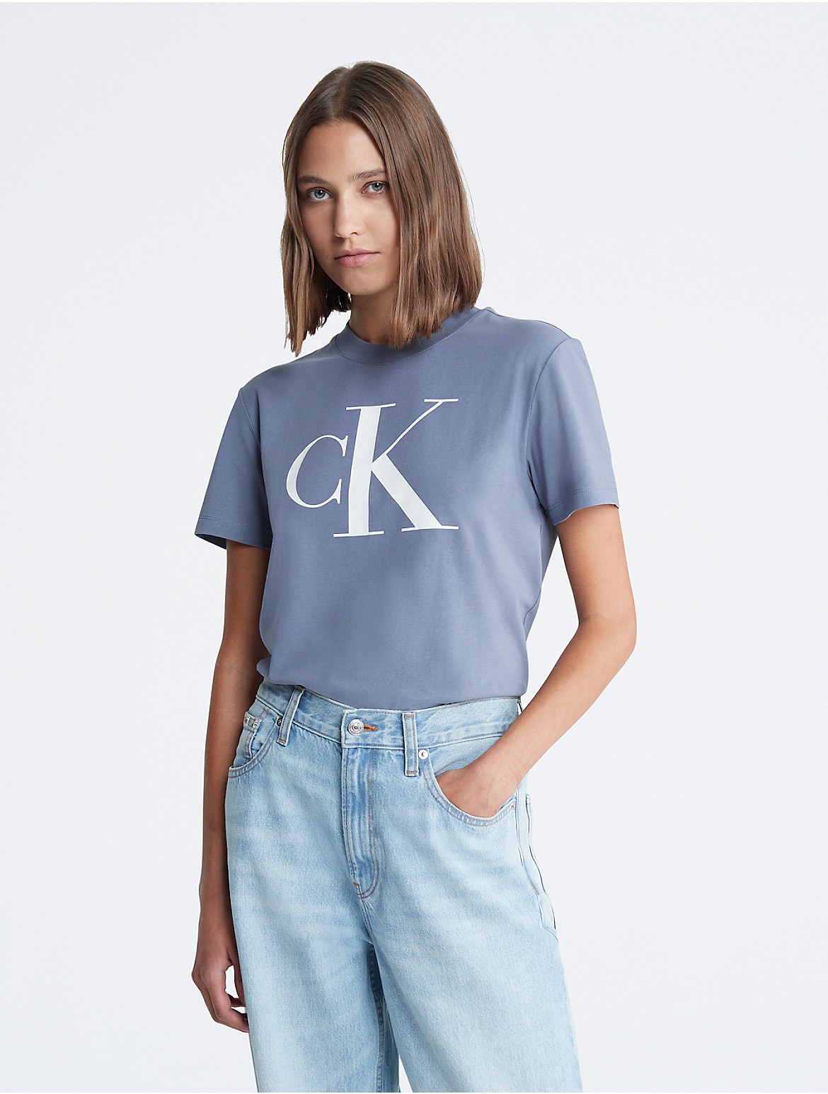 Calvin Klein Women's Monogram Logo Crewneck T-Shirt - Blue - XL