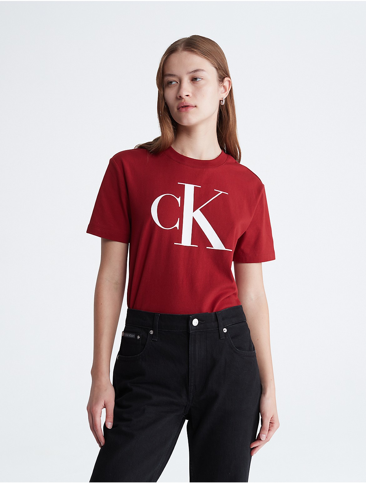 Calvin Klein Women's Monogram Logo Crewneck T-Shirt - Red - S
