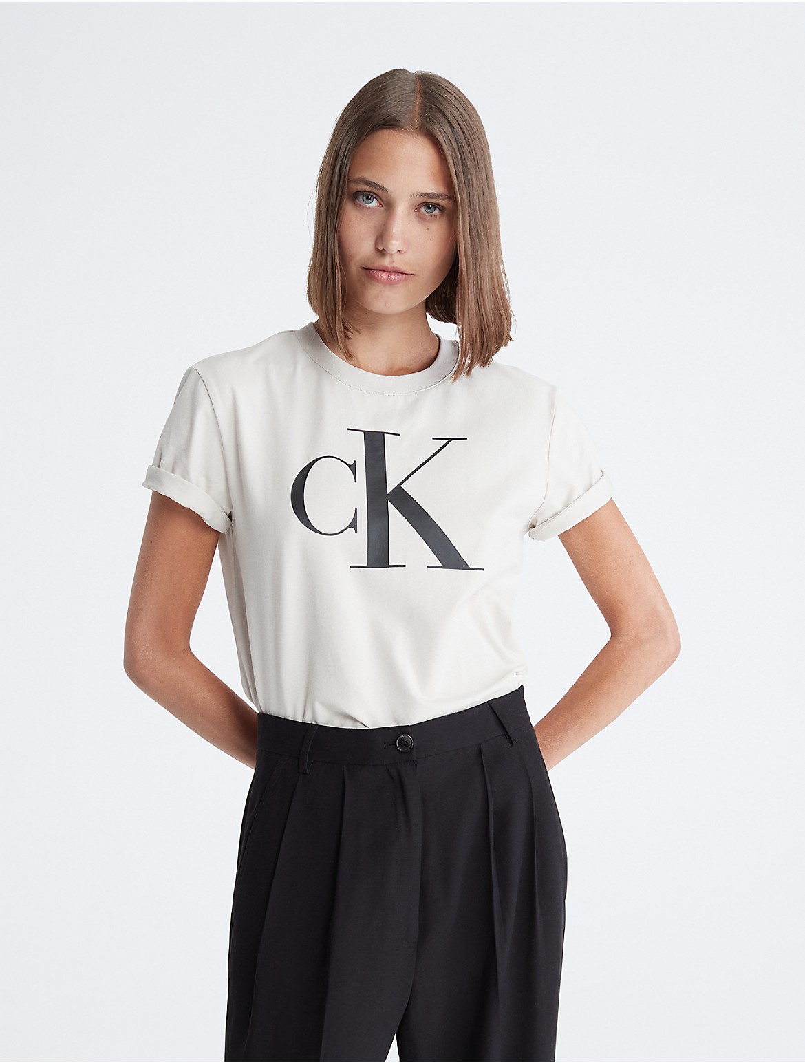Calvin Klein Women's Monogram Logo Crewneck T-Shirt - White - XL