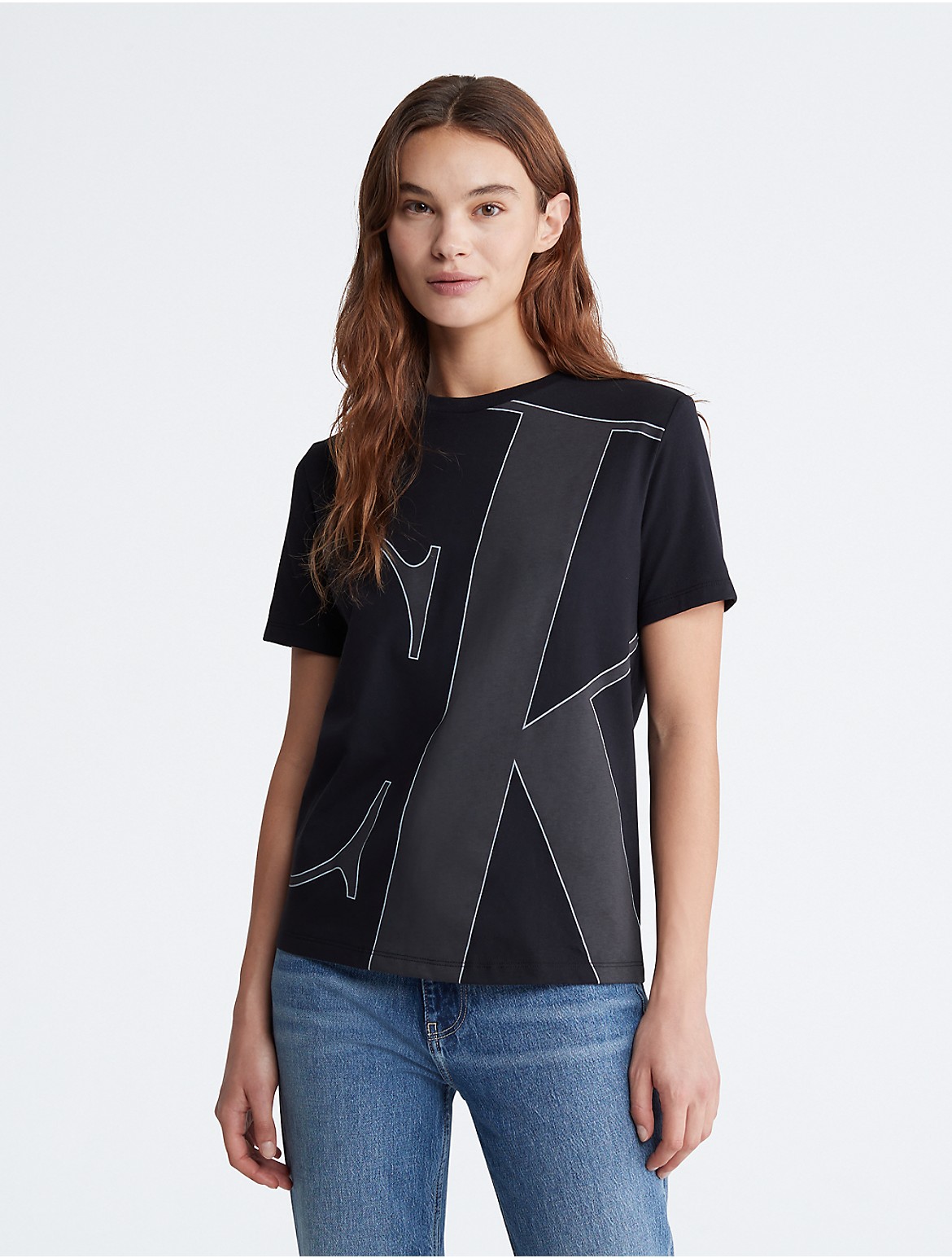 Calvin Klein Women's Monogram Oversized Logo Crewneck T-Shirt - Black - S