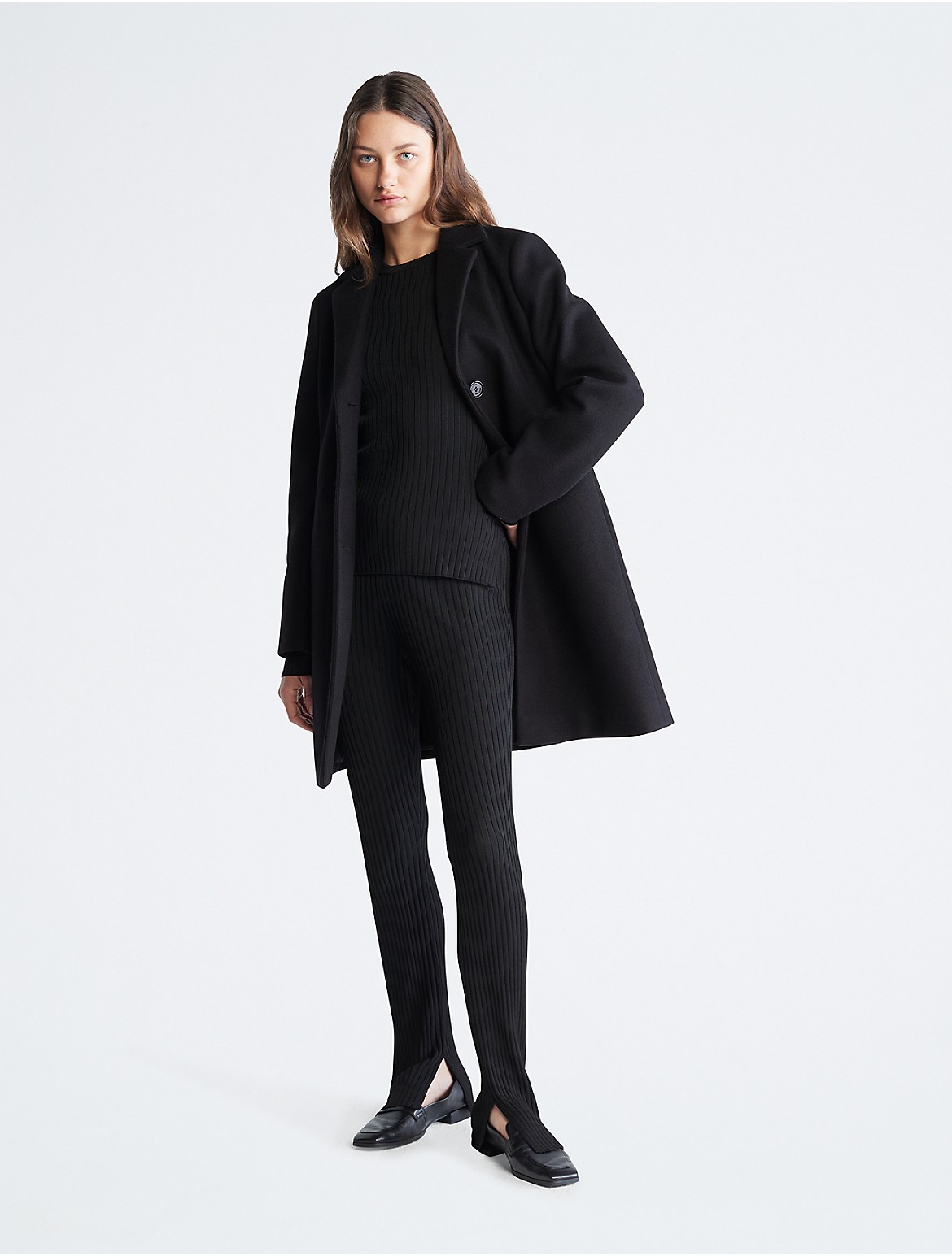 Calvin Klein Women's Notch Collar Single Breasted Overcoat - Black - XS