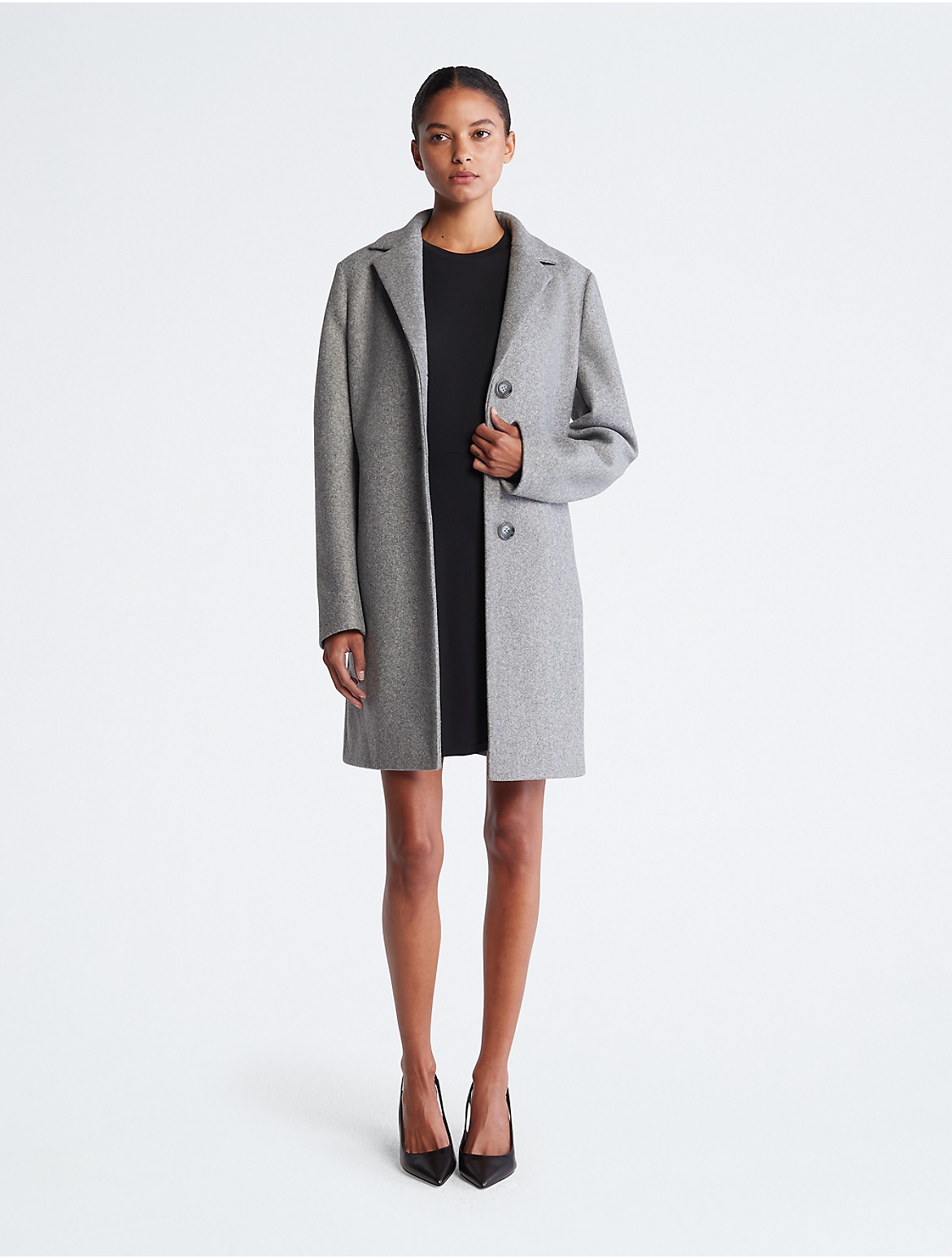 Calvin Klein Women's Notch Collar Single Breasted Overcoat - Grey - XXL