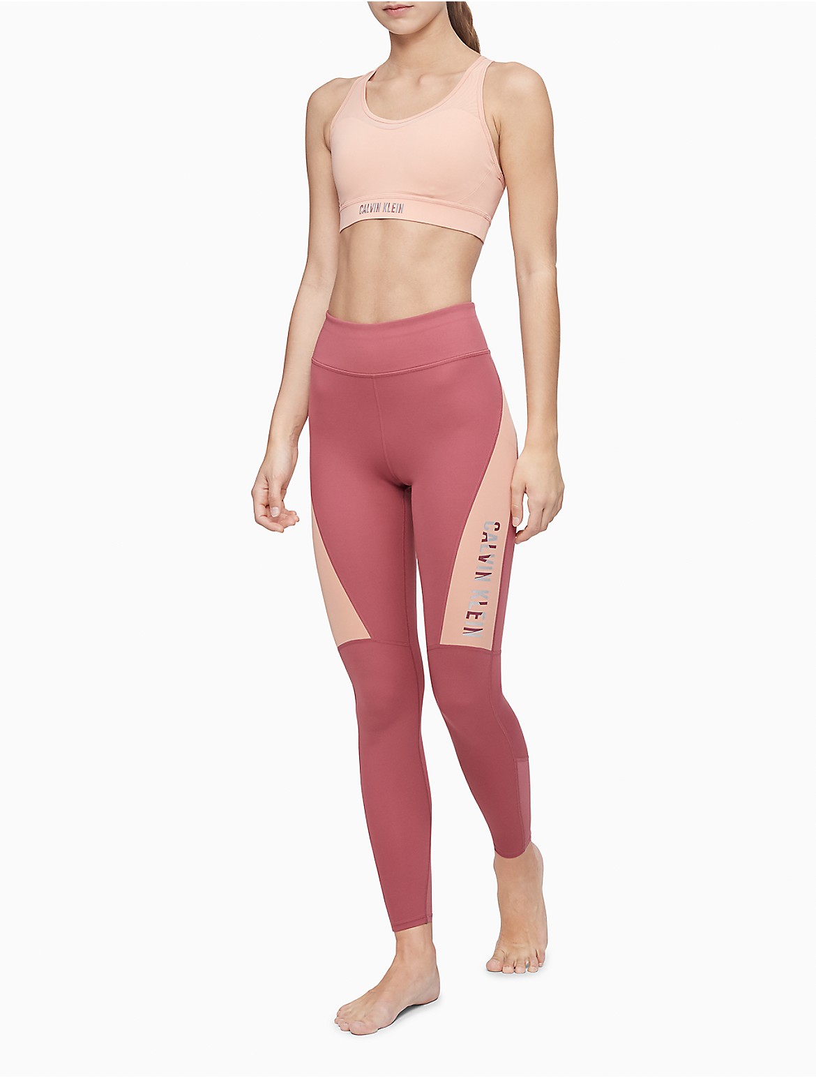 Calvin Klein Women's Performance Colorblock Logo High Waist Leggings - Pink - L