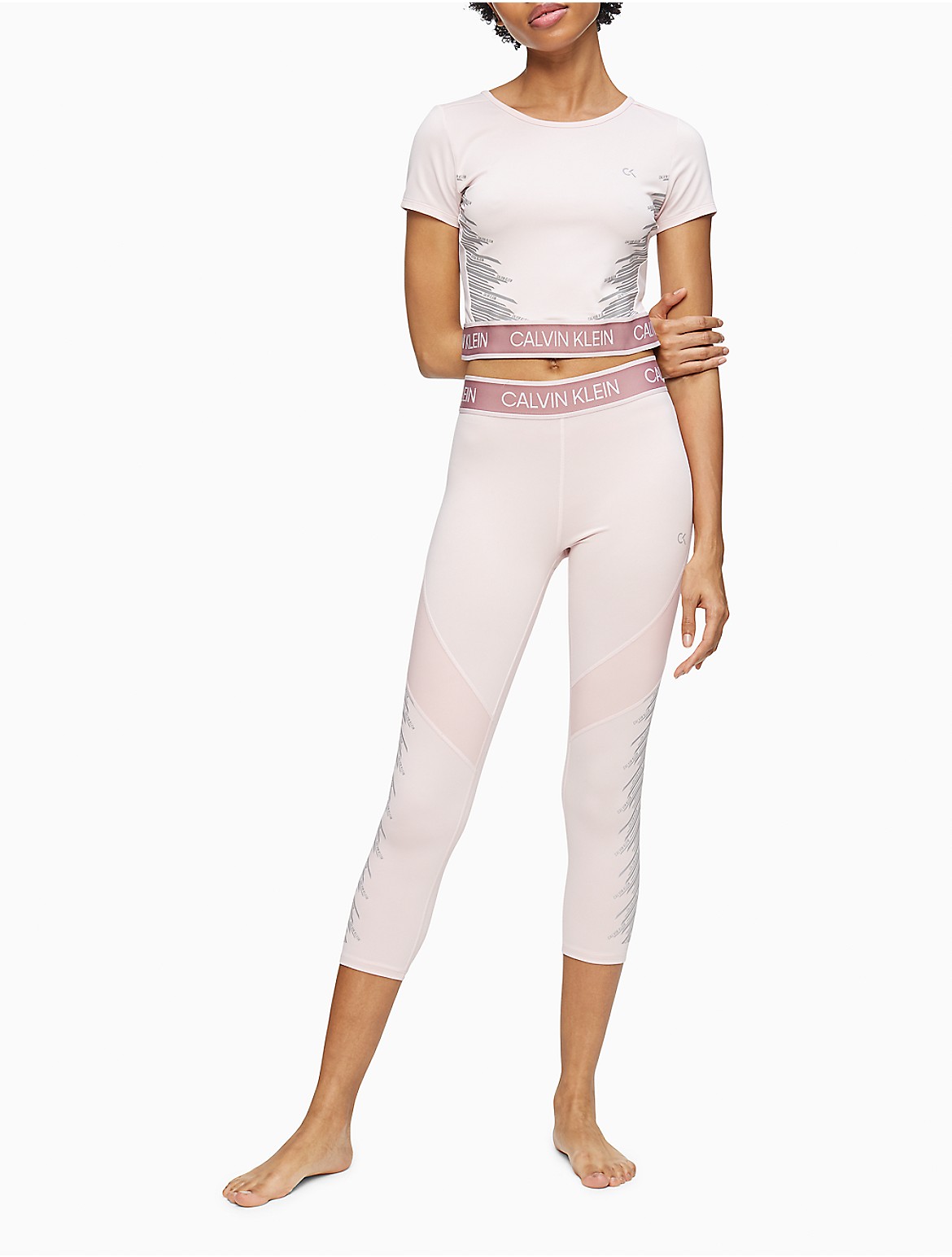 Calvin Klein Women's Performance Logo Band Lattice-Back Cropped T-Shirt - Pink - XL