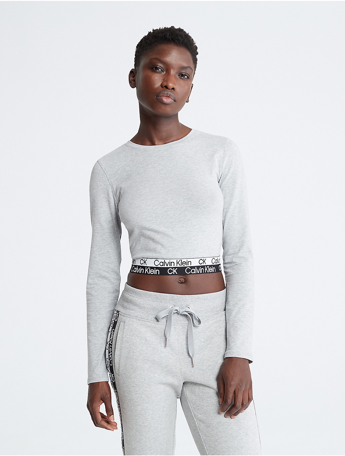 Calvin Klein Women's Performance Logo Tape Cropped T-Shirt - Grey - L