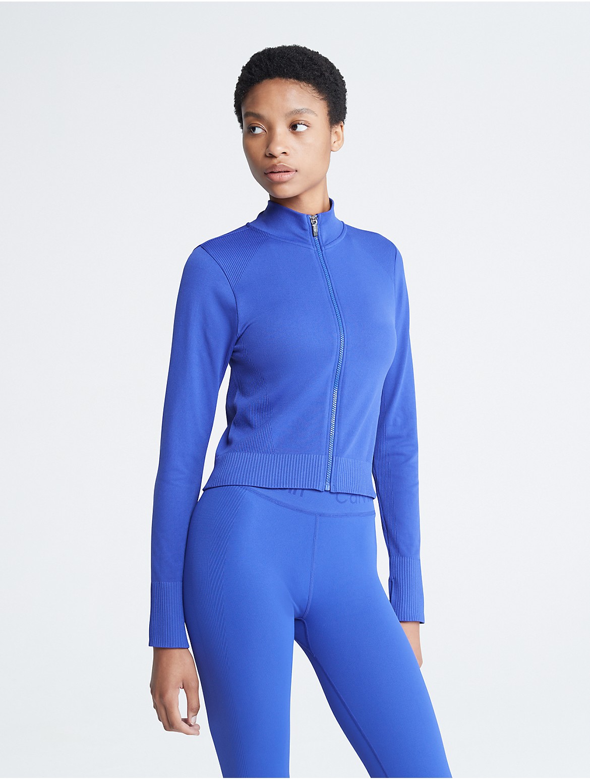 Calvin Klein Women's Performance Seamless Mock Neck Jacket - Blue - XL
