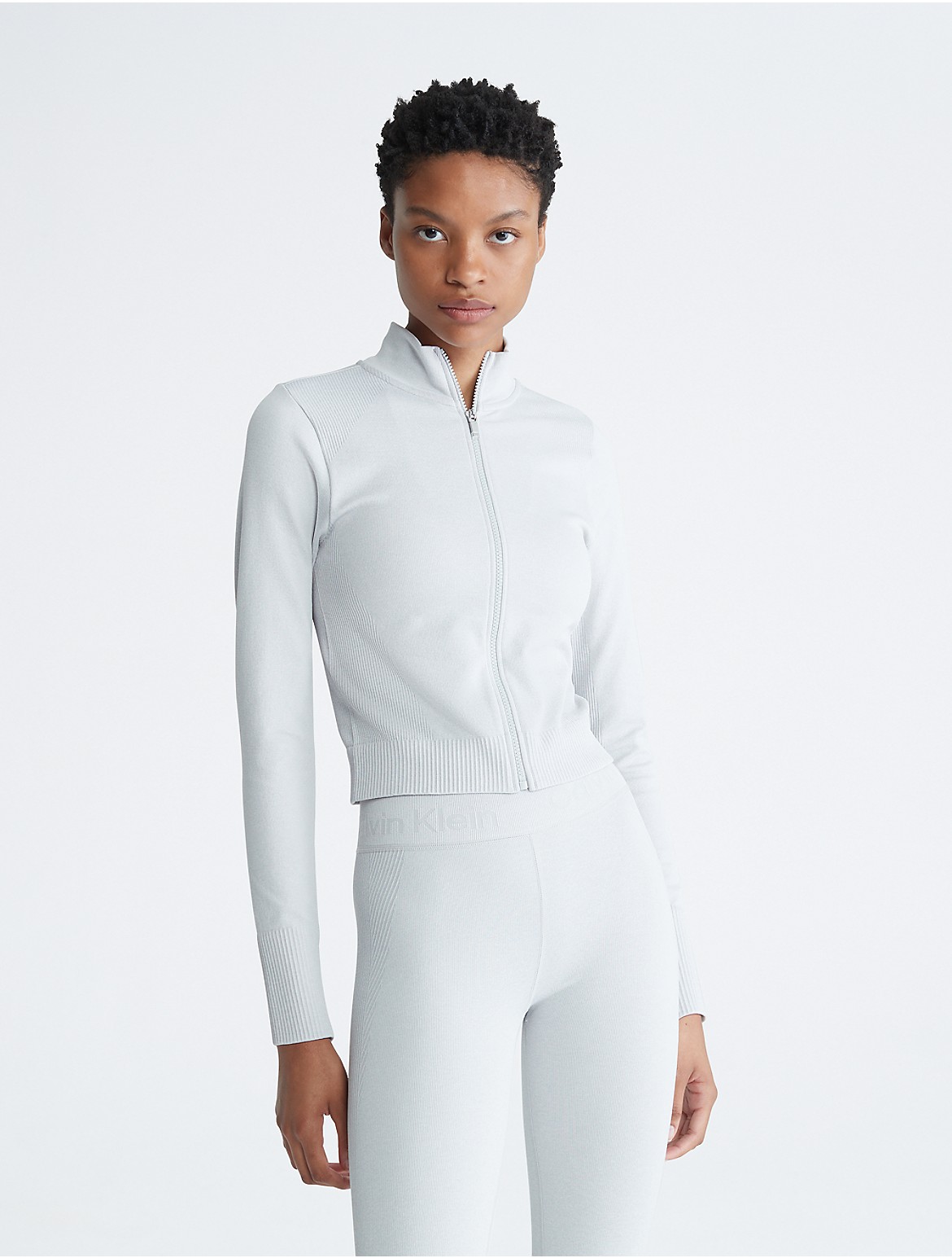 Calvin Klein Women's Performance Seamless Mock Neck Jacket - White - L