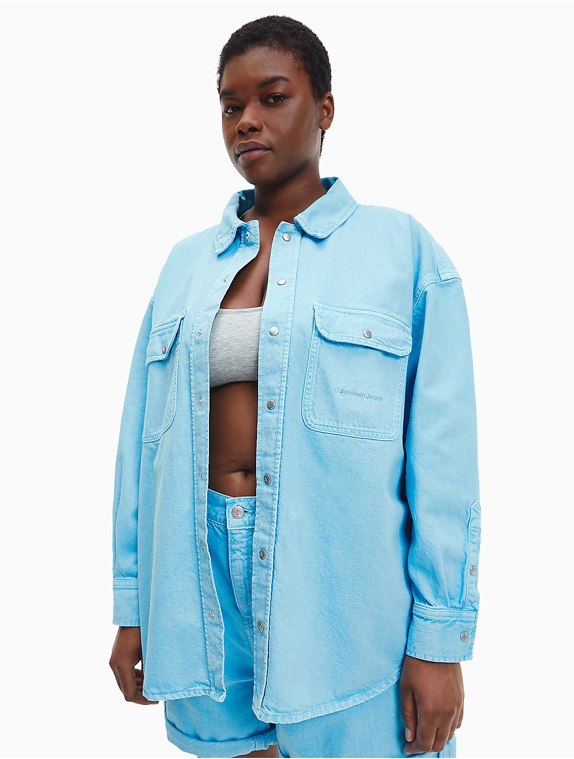 Calvin Klein Women's Plus Size Denim Shirt Jacket - Blue - 3X