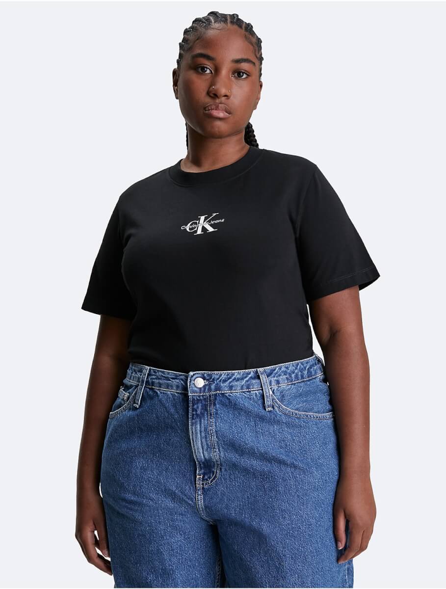Calvin Klein Women's Plus Size Monogram Logo Slim Fit T-Shirt - Black - 3X