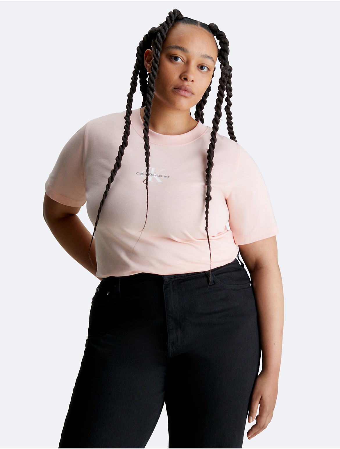 Calvin Klein Women's Plus Size Monogram Logo Slim Fit T-Shirt - Pink - 2XL