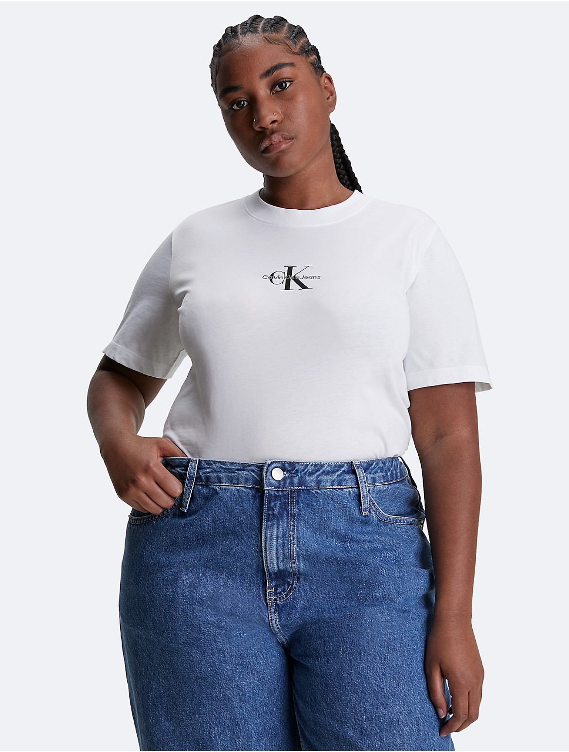 Calvin Klein Women's Plus Size Monogram Logo Slim Fit T-Shirt - White - 2XL