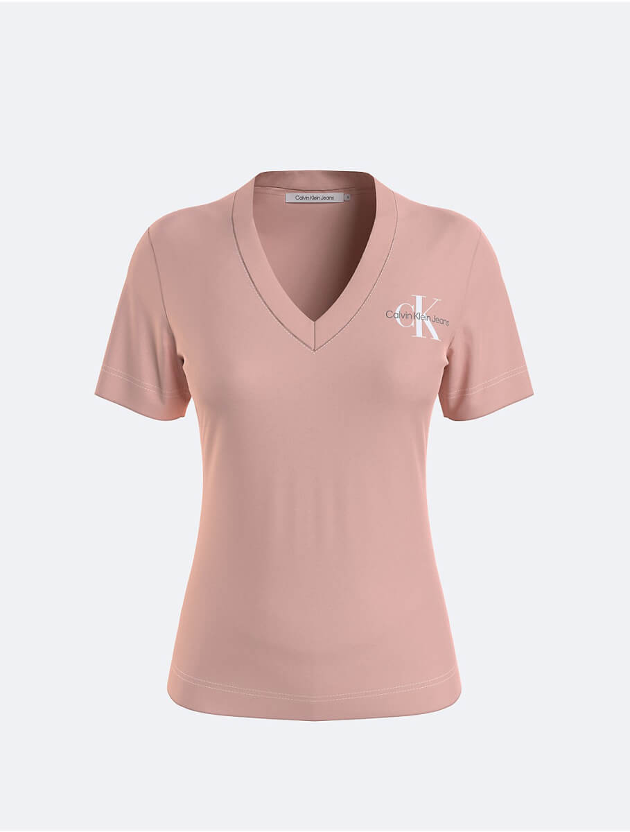 Calvin Klein Women's Plus Size Monogram Logo V-Neck T-Shirt - Pink - 2XL