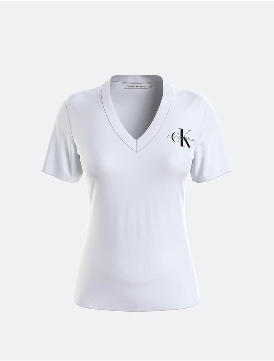 Calvin Klein Women's Plus Size Monogram Logo V-Neck T-Shirt - White - 2X