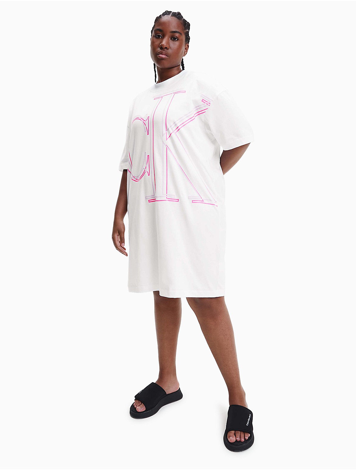 Calvin Klein Women's Plus Size Relaxed Monogram Logo T-Shirt Dress - White - 4XT
