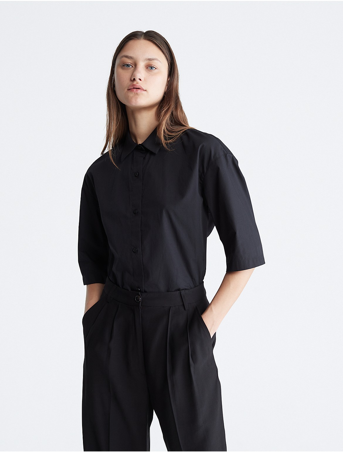 Calvin Klein Women's Poplin Button-Down Shirt - Black - XS