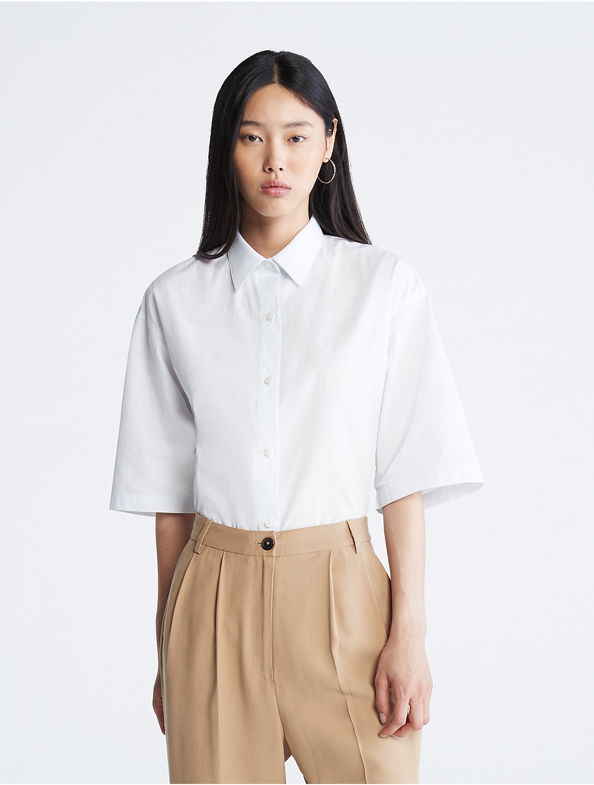 Calvin Klein Women's Poplin Button-Down Shirt - White - L