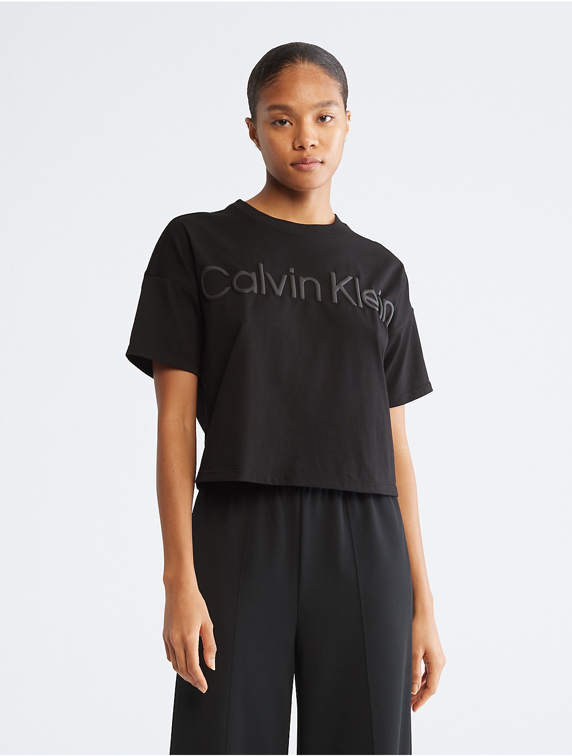 Calvin Klein Women's Puff Logo Crewneck T-Shirt - Black - S