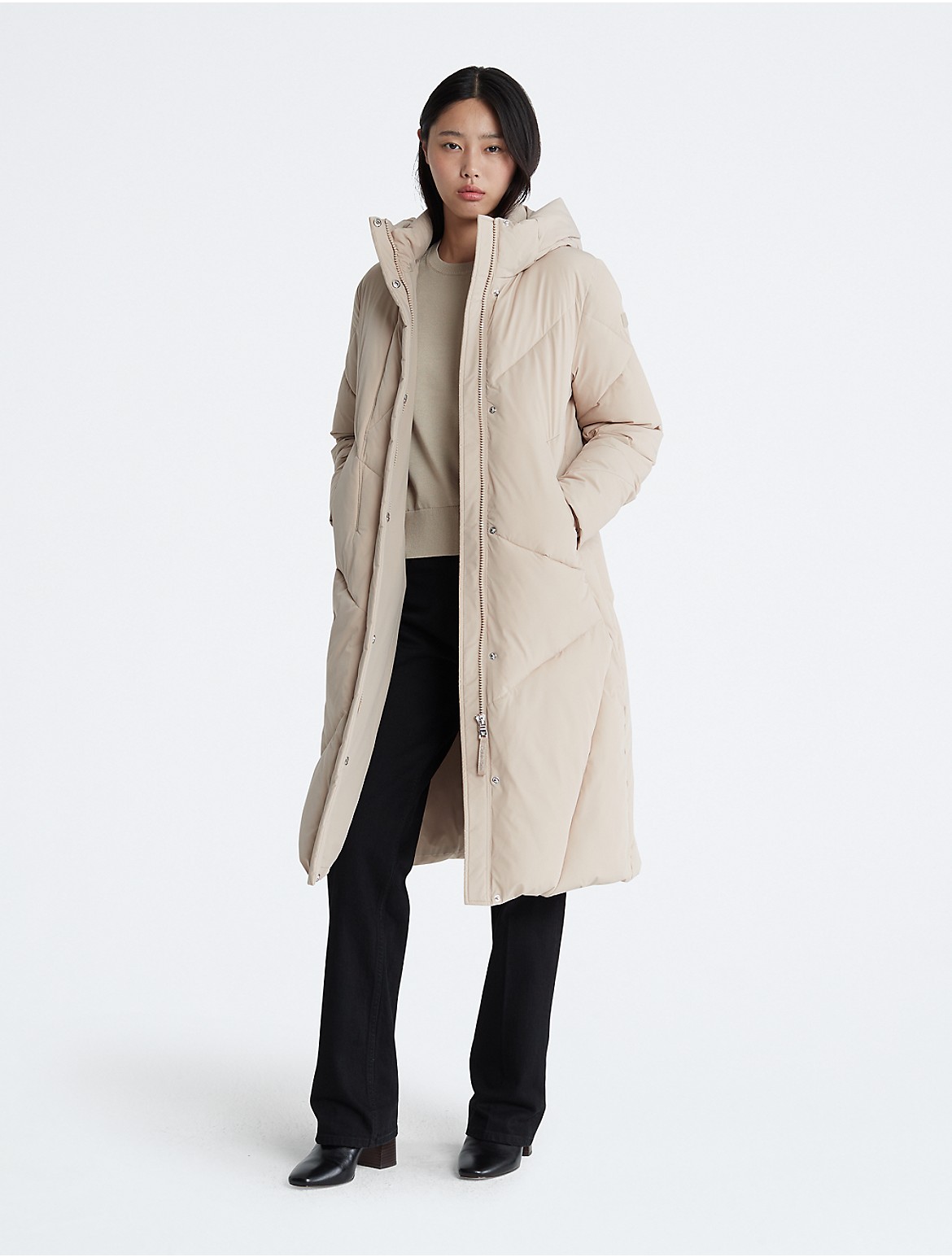 Calvin Klein Women's Quilted Maxi Puffer Jacket - Neutral - XS