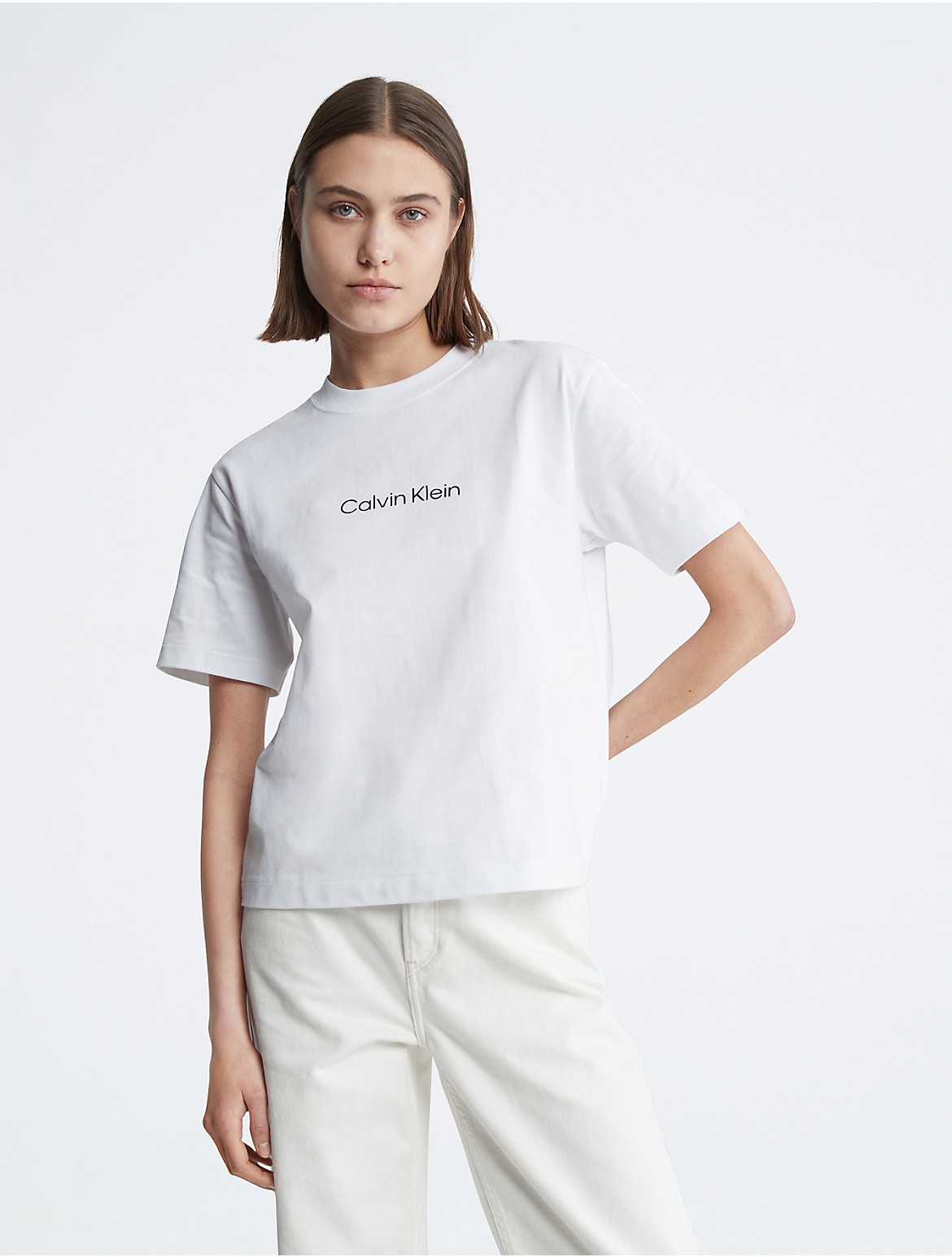 Calvin Klein Women's Relaxed Fit Standard Logo Crewneck T-Shirt - White - XS