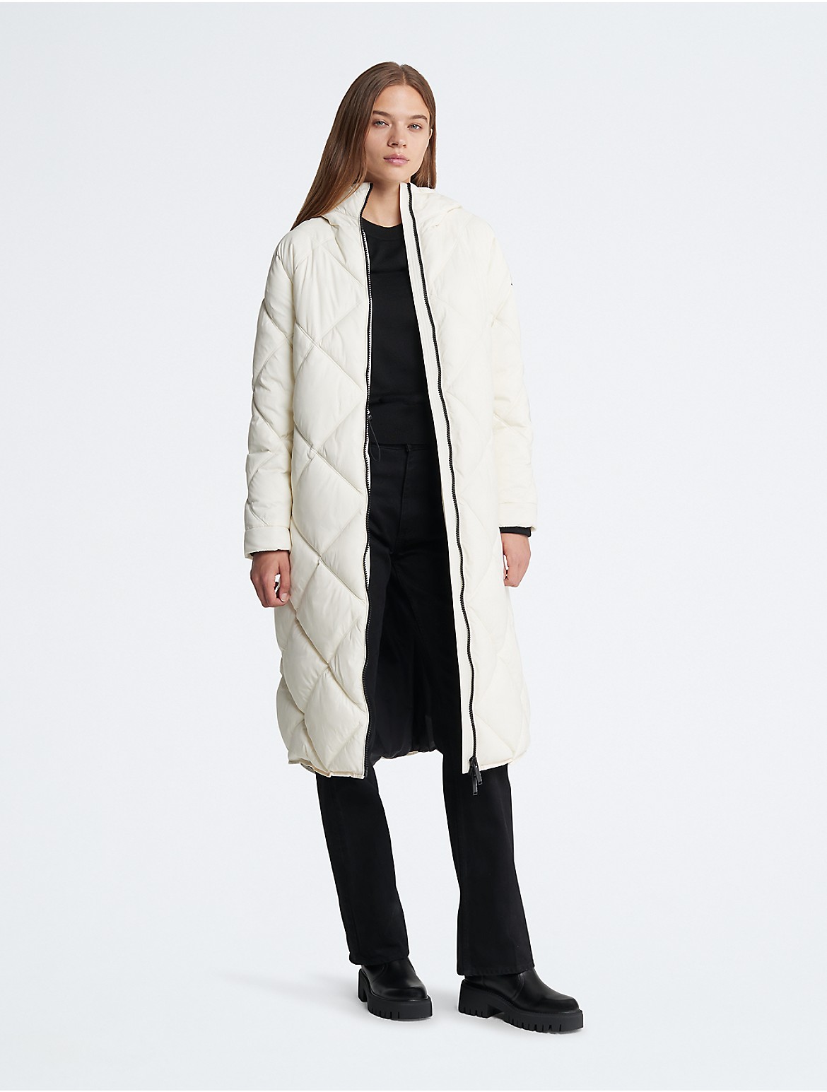 Calvin Klein Women's Repreve® Hooded Long Puffer Jacket - White - XL