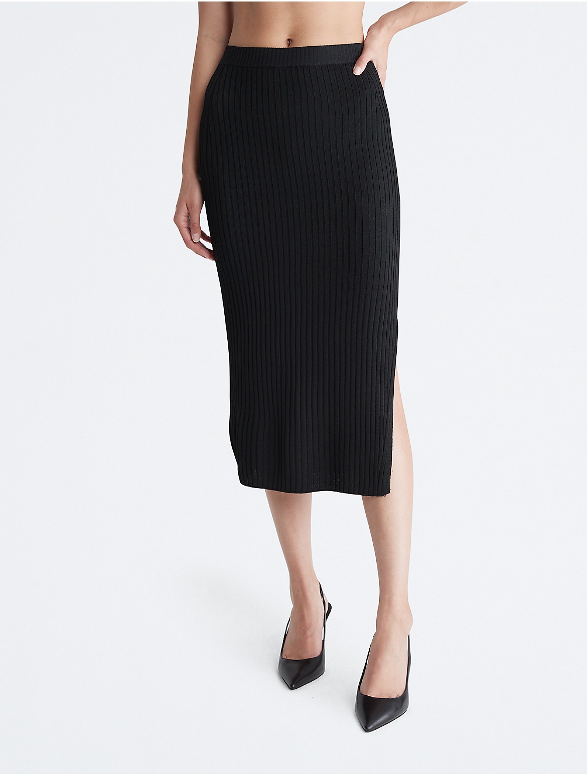 Calvin Klein Women's Ribbed Open Hem Skirt - Black - XS