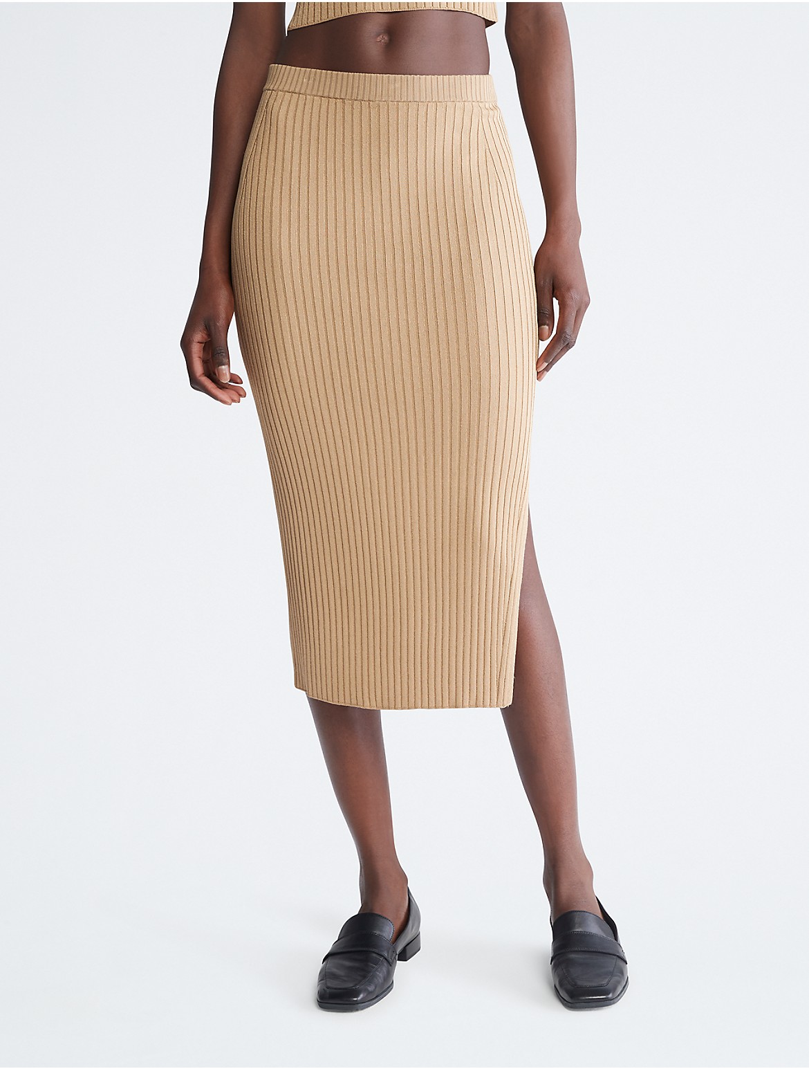 Calvin Klein Women's Ribbed Open Hem Skirt - Brown - XS