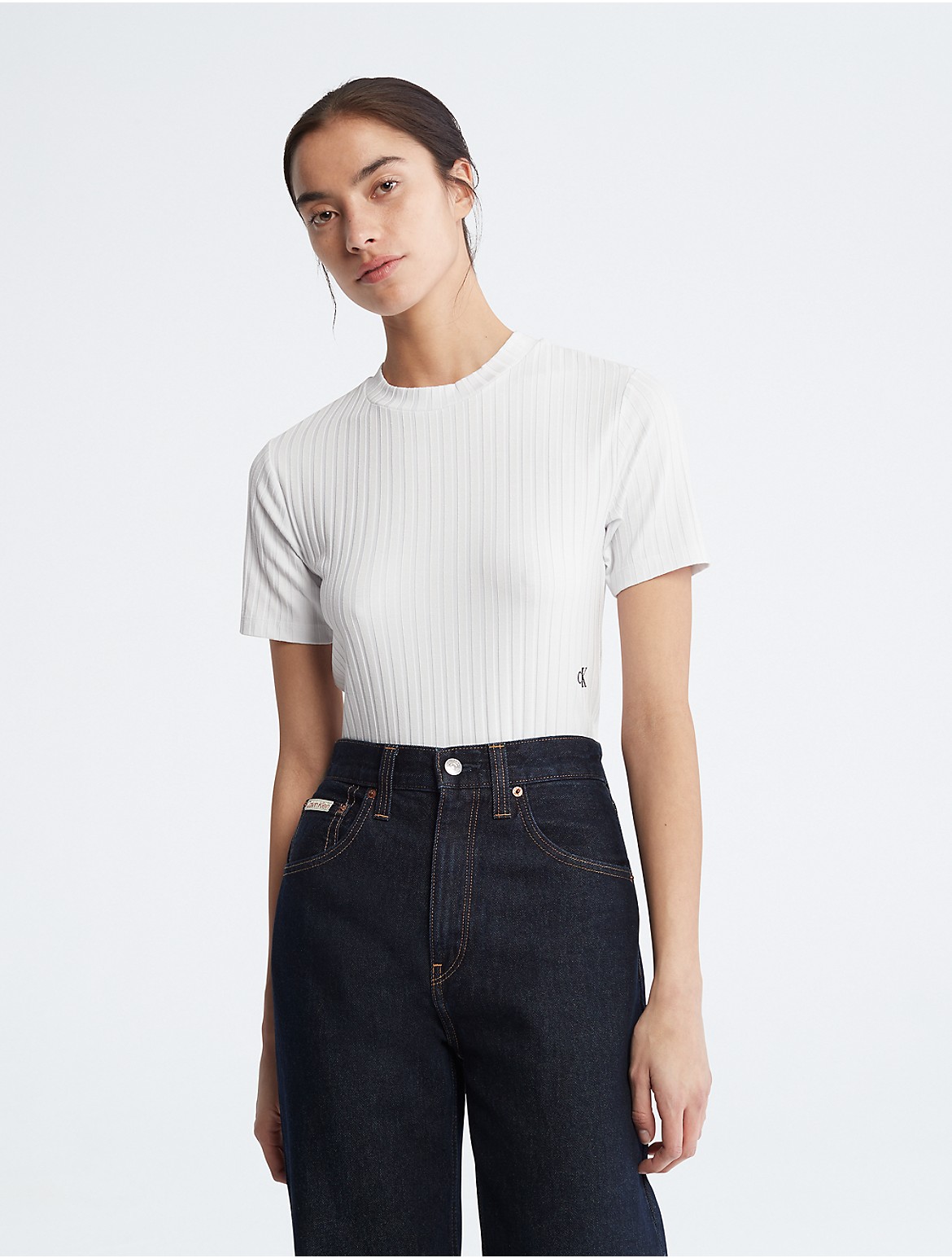 Calvin Klein Women's Ribbed Short Sleeve T-Shirt - White - M