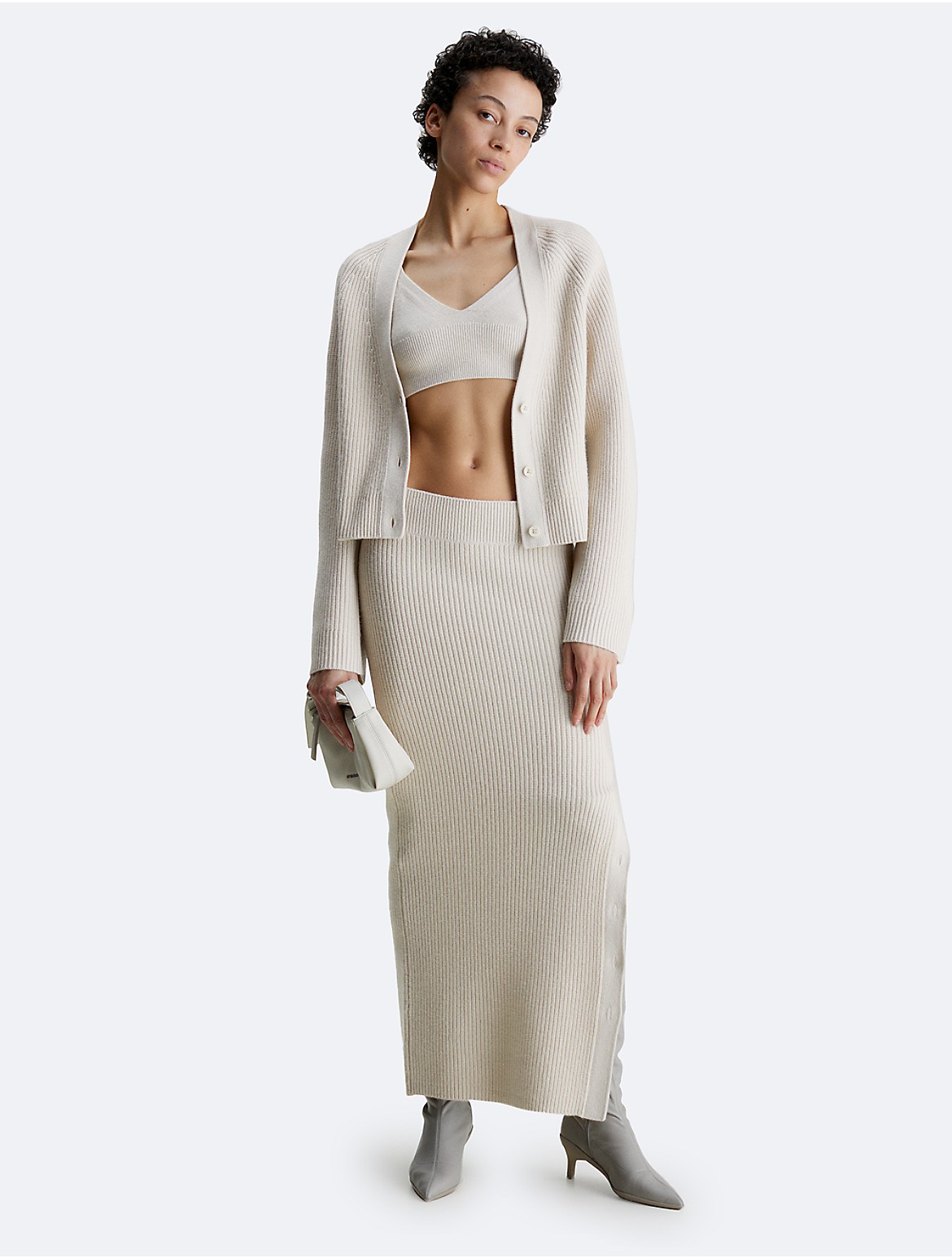 Calvin Klein Women's Ribbed Wool Cardigan - Neutral - XS