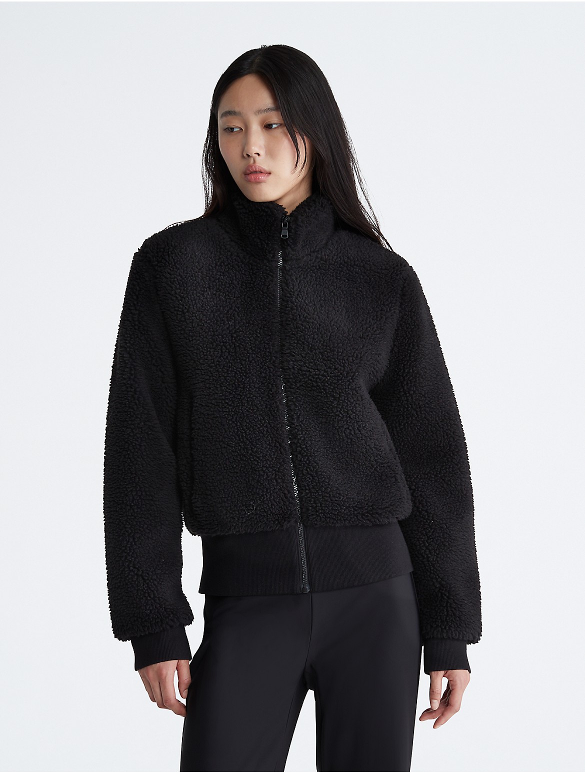 Calvin Klein Women's Sherpa Mock Neck Jacket - Black - XXL