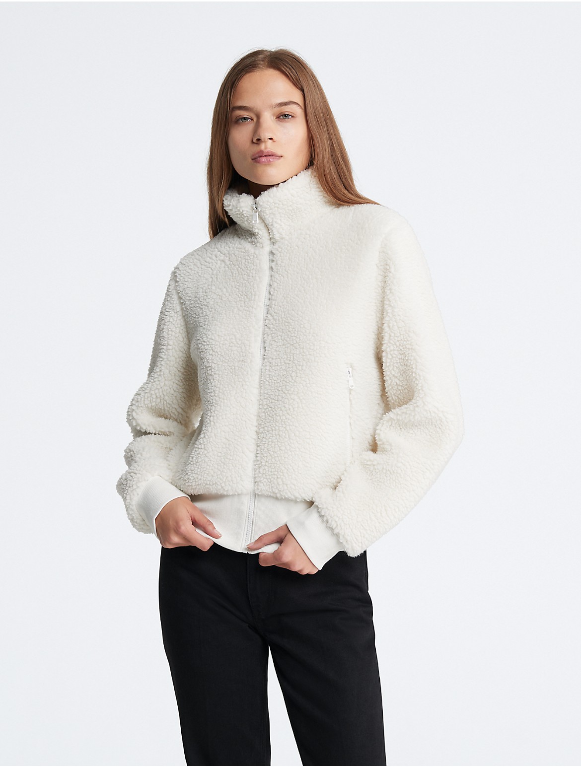 Calvin Klein Women's Sherpa Mock Neck Jacket - White - XXL