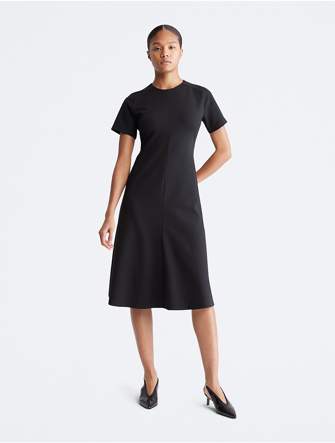 Calvin Klein Women's Short Sleeve Flare Skirt Midi Dress - Black - 2