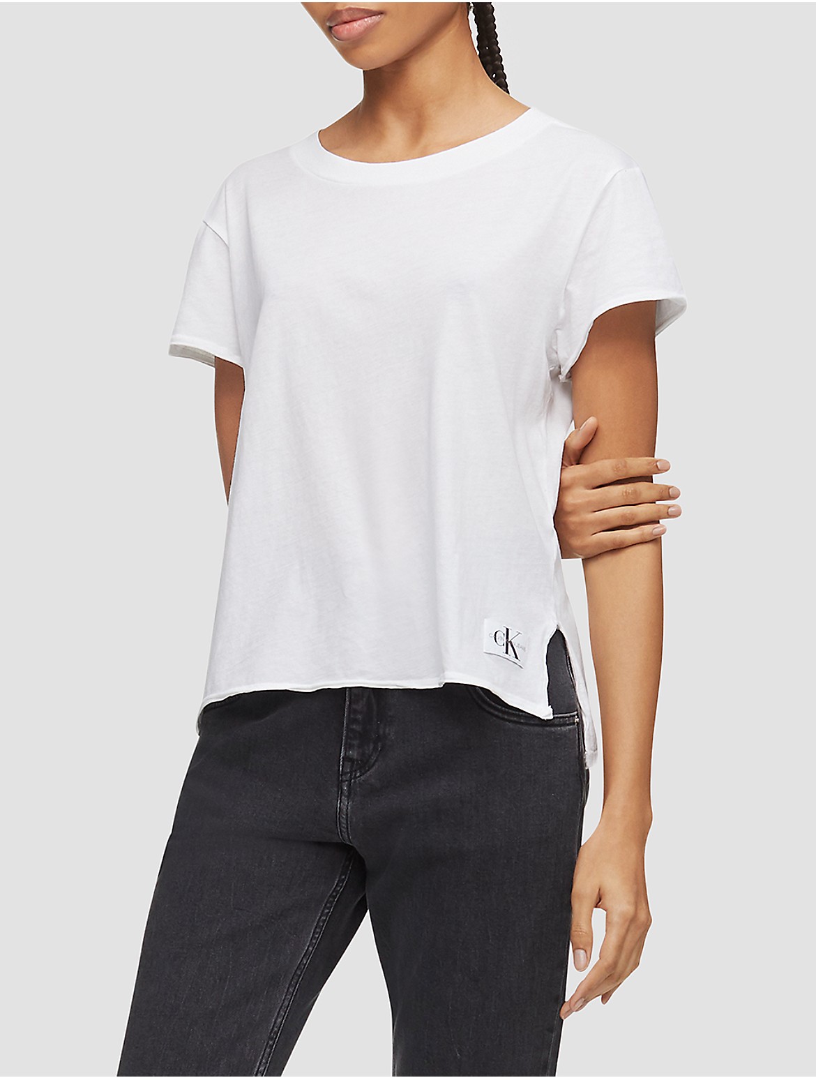 Calvin Klein Women's Slit Hem Crewneck T-Shirt - White - XS