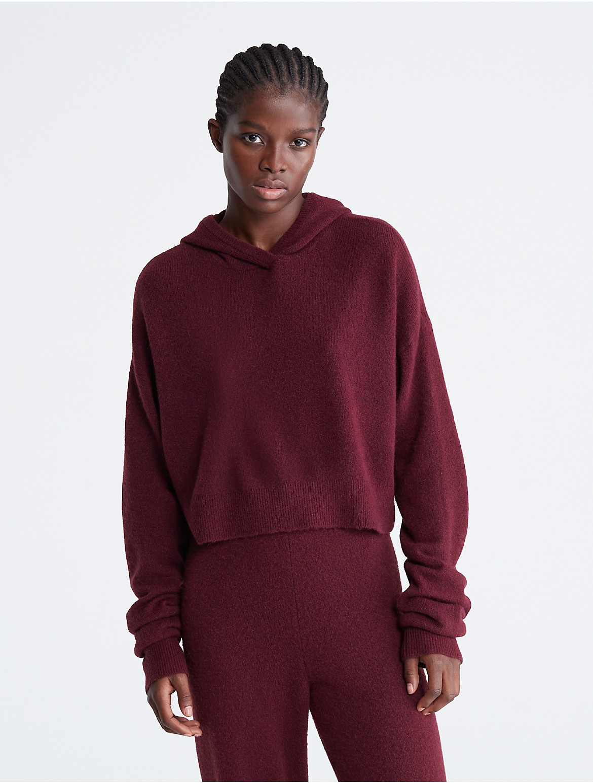 Calvin Klein Women's Sweater Lounge Plush Hoodie - Red - XS