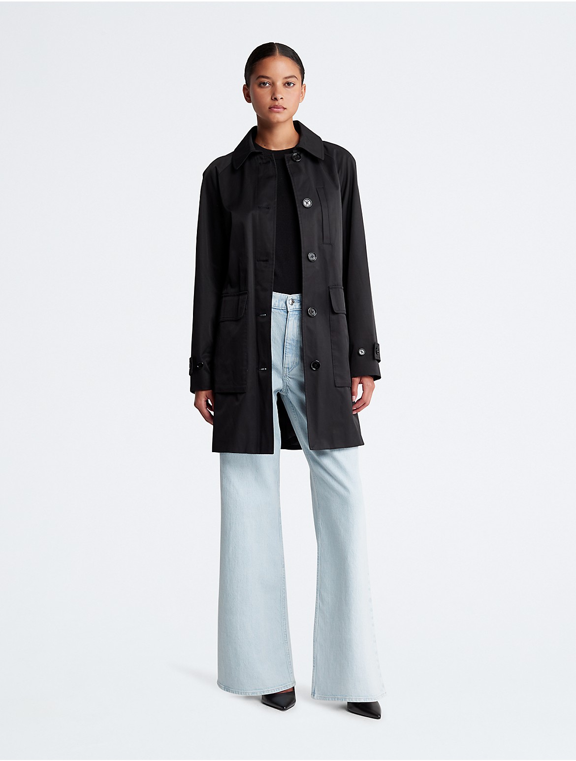 Calvin Klein Women's Trench Button-Down Coat - Black - XL
