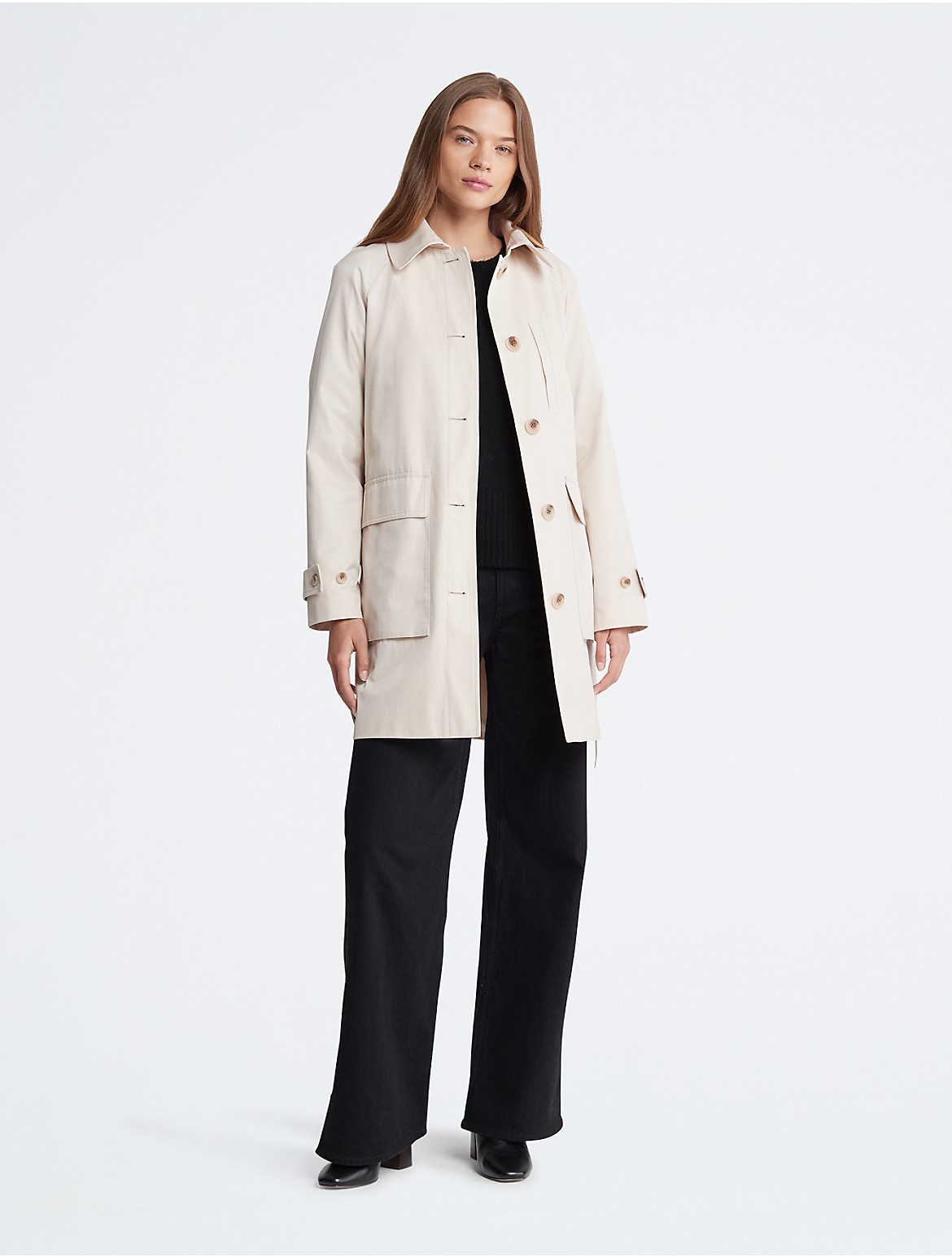 Calvin Klein Women's Trench Button-Down Coat - Neutral - XL