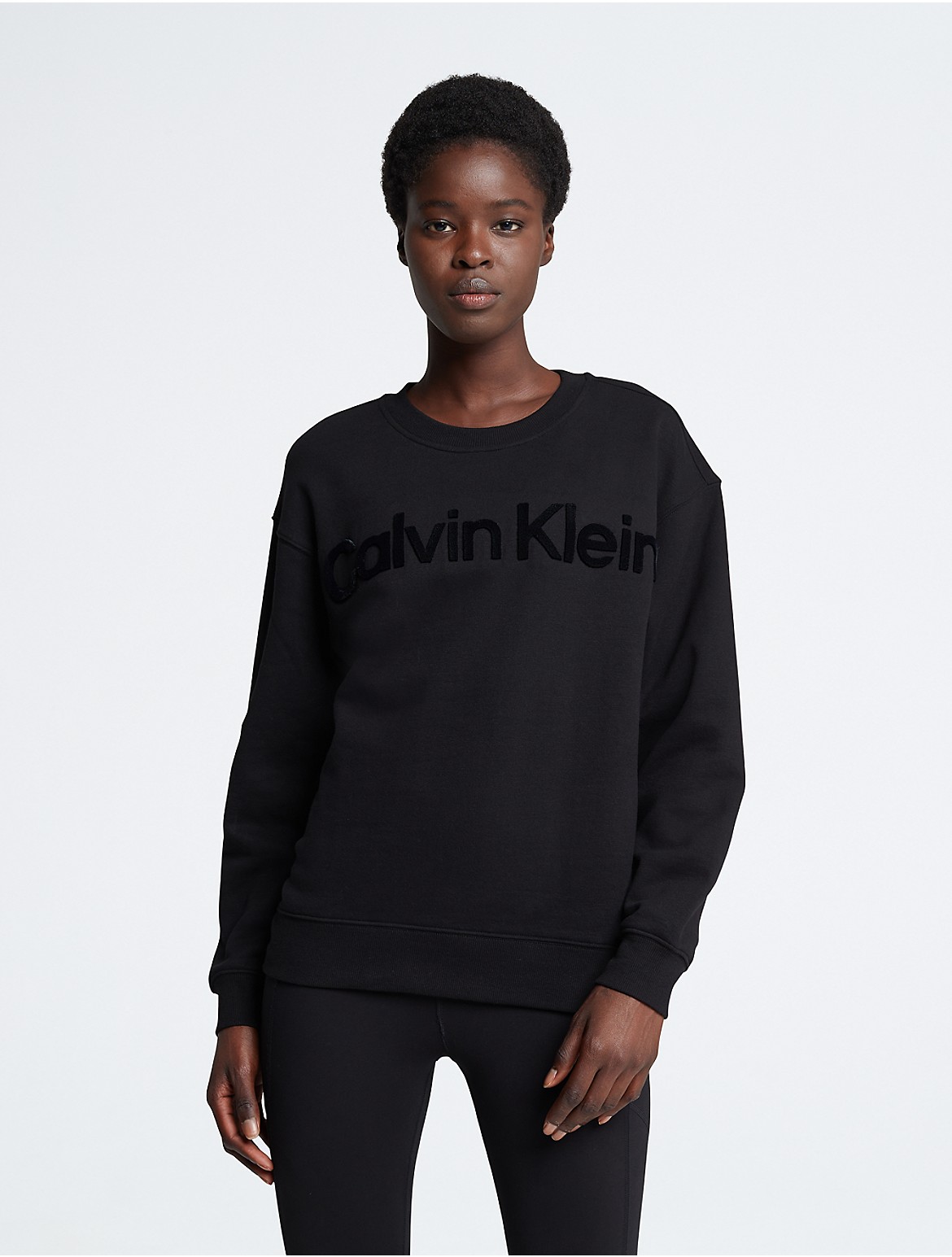 Calvin Klein Women's Velvet Crewneck Sweatshirt - Black - XL