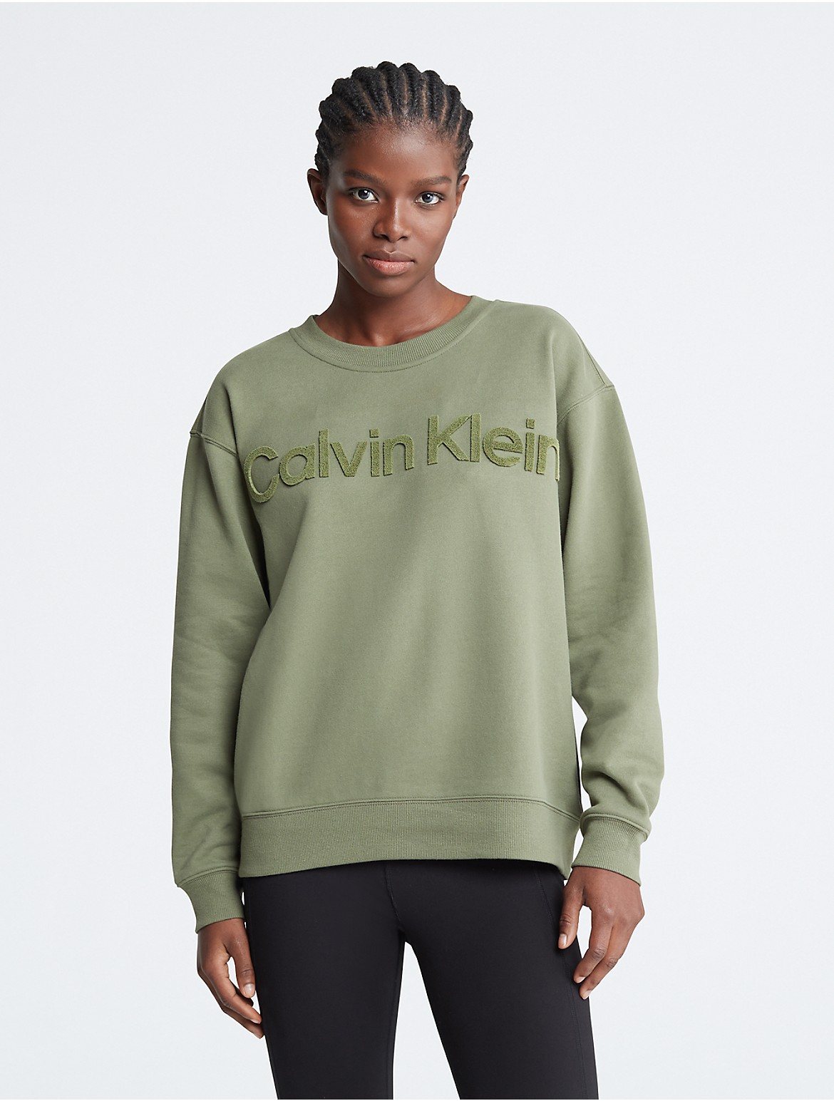 Calvin Klein Women's Velvet Crewneck Sweatshirt - Green - XS