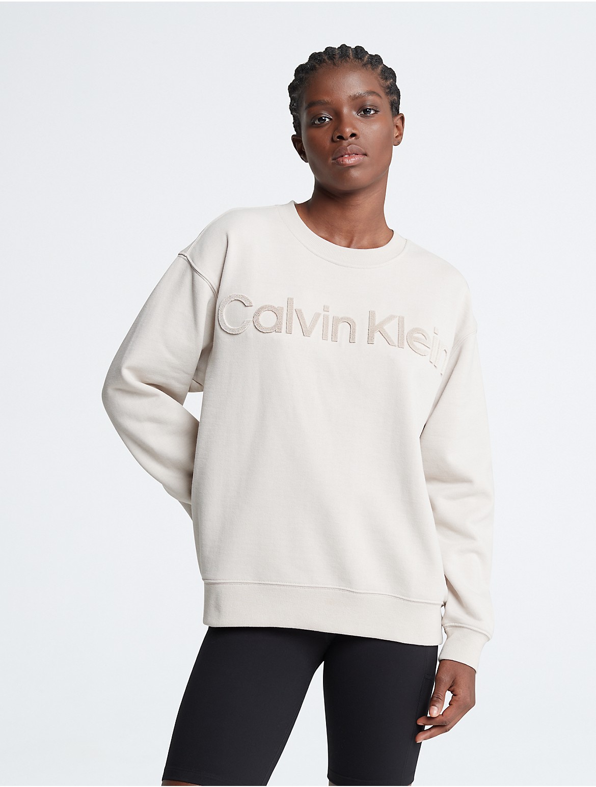 Calvin Klein Women's Velvet Crewneck Sweatshirt - Neutral - M