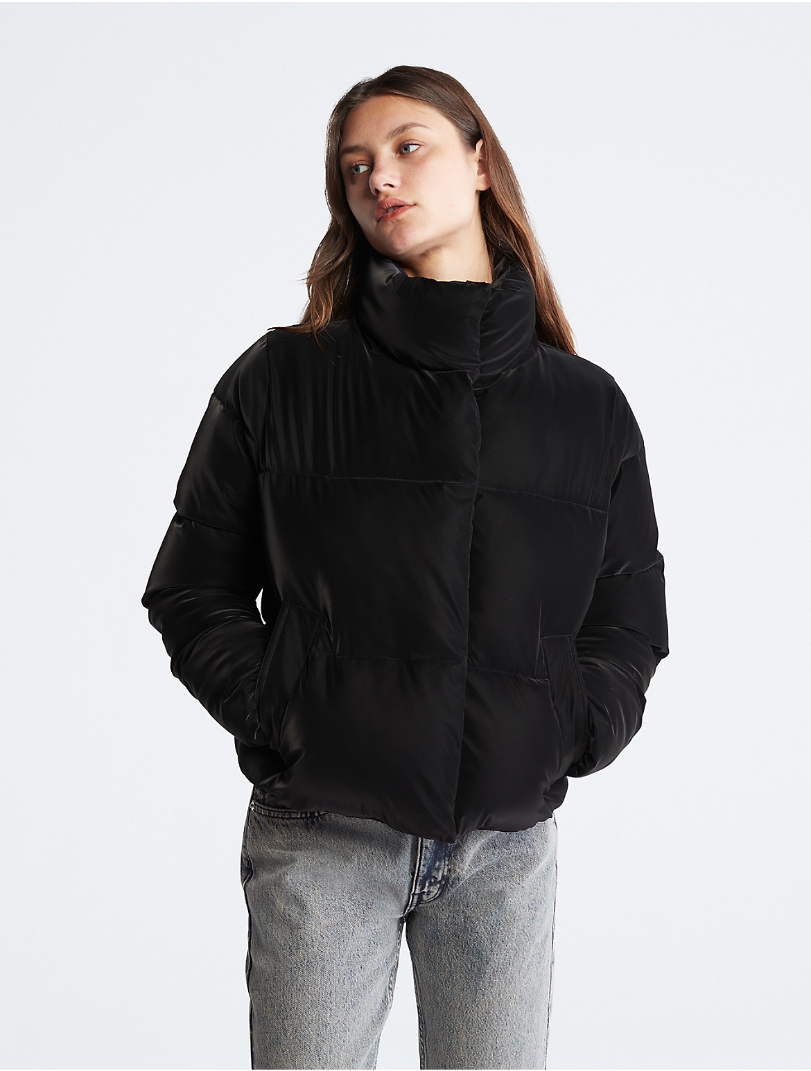 Calvin Klein Women's Velvet Short Puffer Jacket - Black - XL