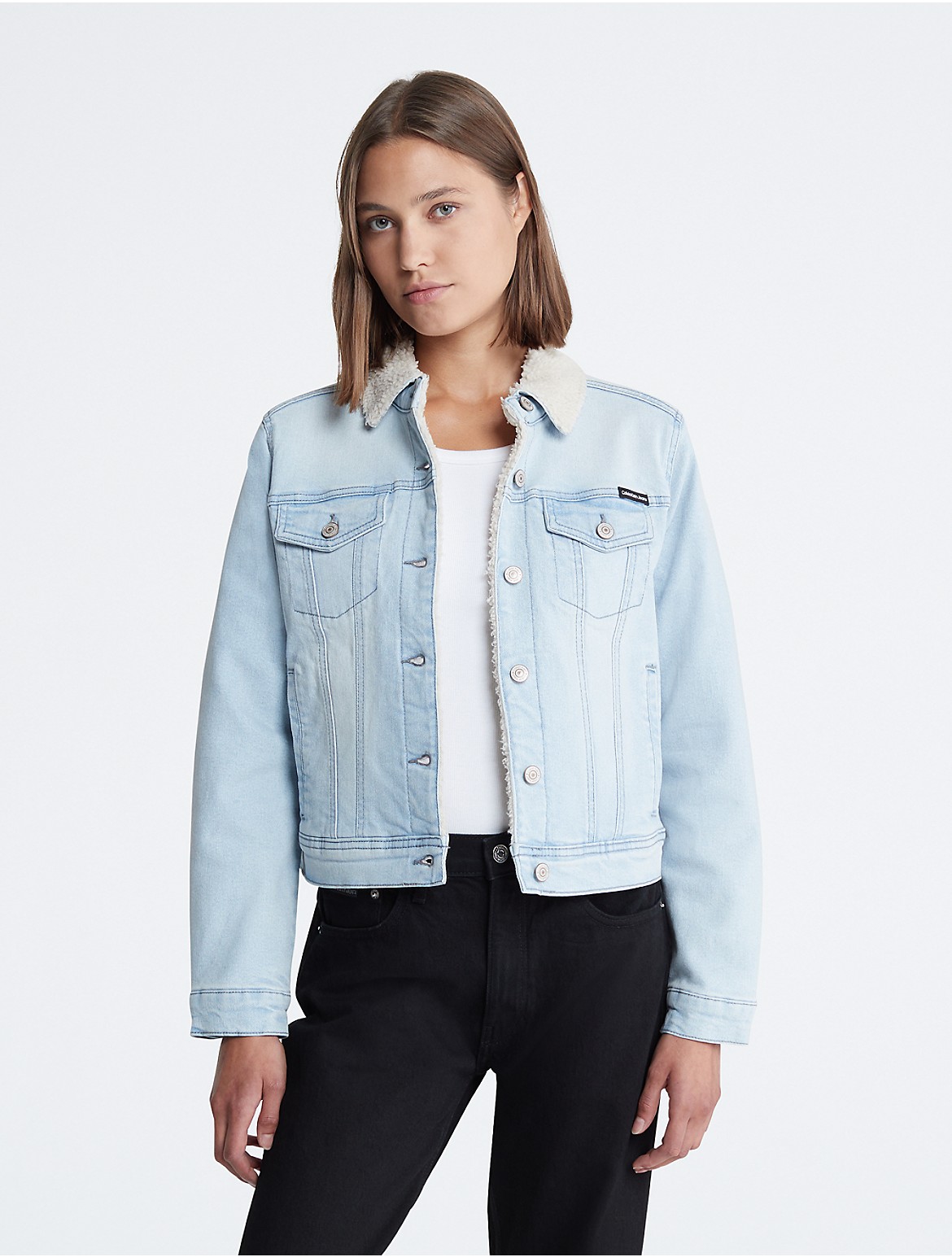 Calvin Klein Women's Vintage Sherpa Denim Jacket - Blue - XL