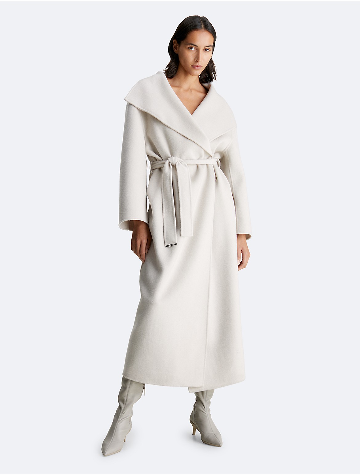 Calvin Klein Women's Wool Belted Wrap Coat - Grey - XS
