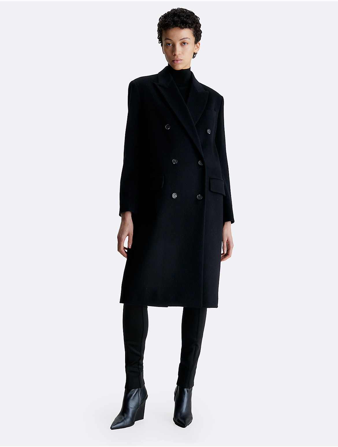 Calvin Klein Women's Wool Blend Double Breasted Coat - Black - 34