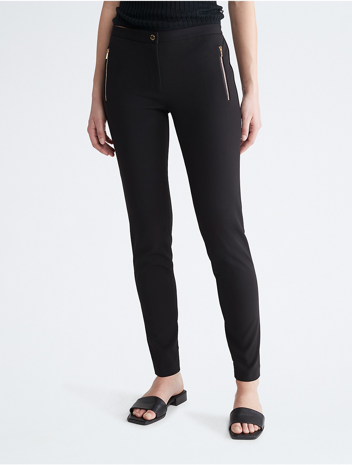 Calvin Klein Women's Zip Pocket Slim Fit Pants - Black - 6