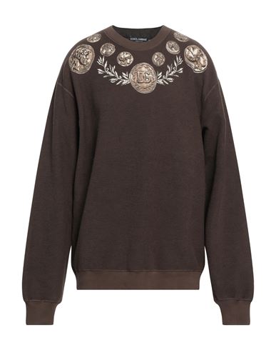 Dolce & Gabbana Man Sweatshirt Cocoa Size 36 Cotton, Elastane