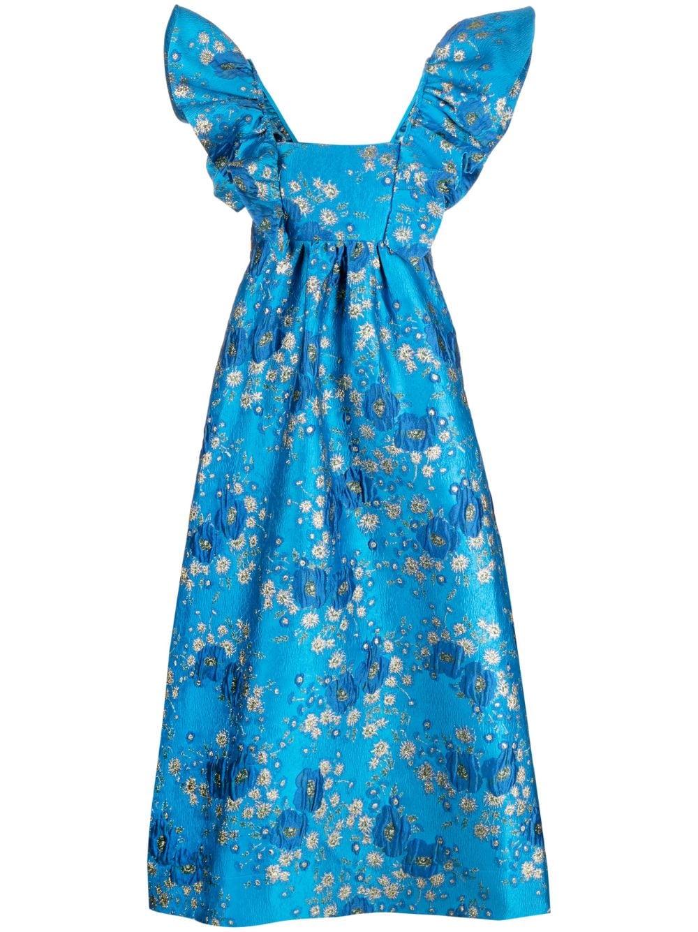 GANNI 3D jacquard floral-print midi dress - Blue